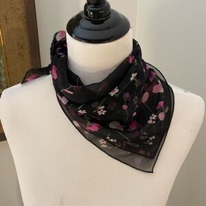 Strikingly Chic Black w/ Pink/Purple Floral Chiffon Square Scarf by Ann Taylor